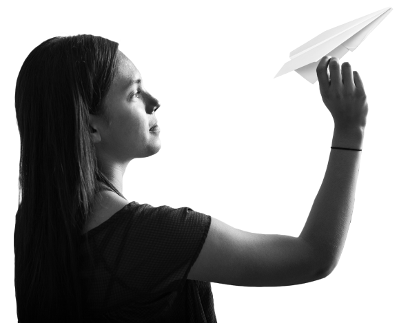 Illustration of a girl throwing a paper airplane